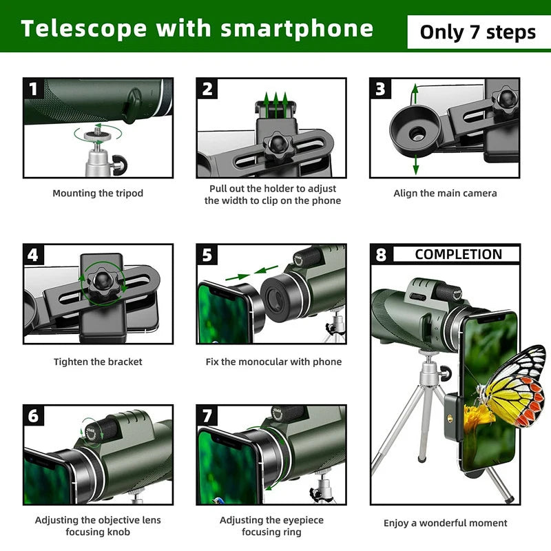 HD Zoom Monocular Telescope with Tripod