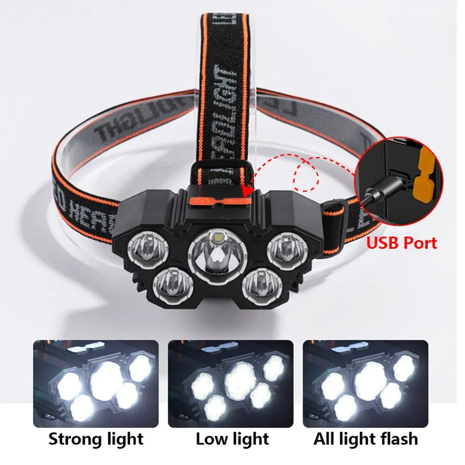 Rechargeable 5 LED Headlamp